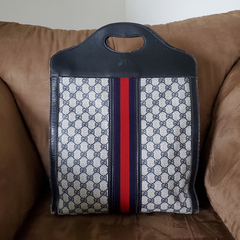 Unisex Authentic Blue Vintage Gucci Tote Handbag - Picture 3 of 16